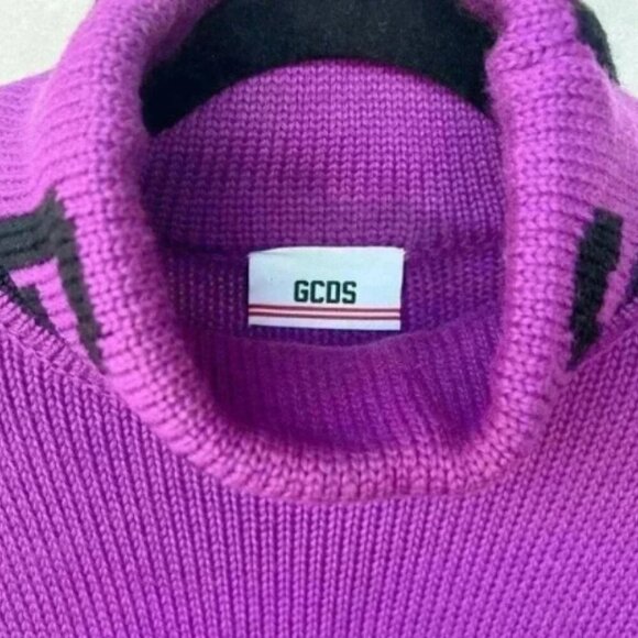 GCDS WEAR Cropped Purple Knit Turtleneck Logo Sweater Made in Italy Size Small - Picture 6 of 7